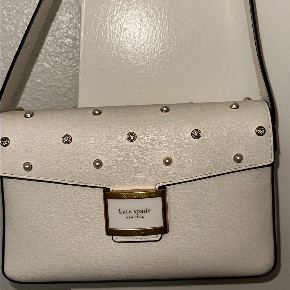 Kate Spade Pearl-Embellished Cream Shoulder Bag